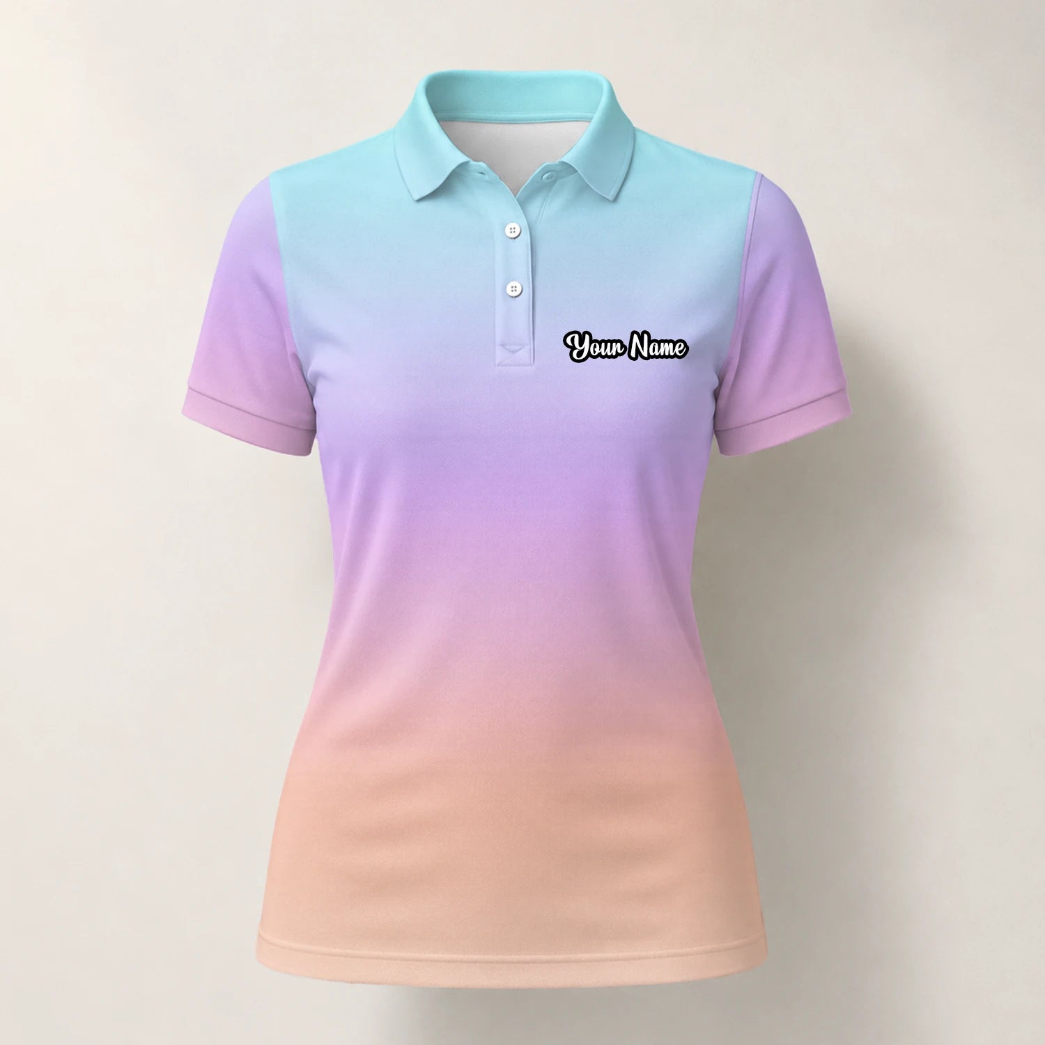 Personalised Pastel Rainbow Gradient Golf Polo Shirt For Women R9936