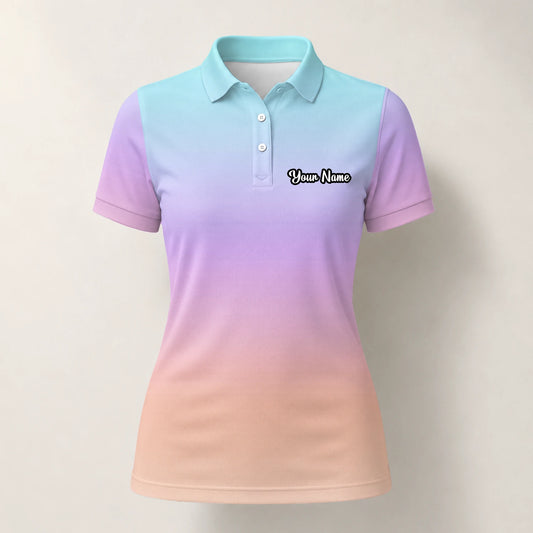 Personalised Pastel Rainbow Gradient Golf Polo Shirt For Women R9936