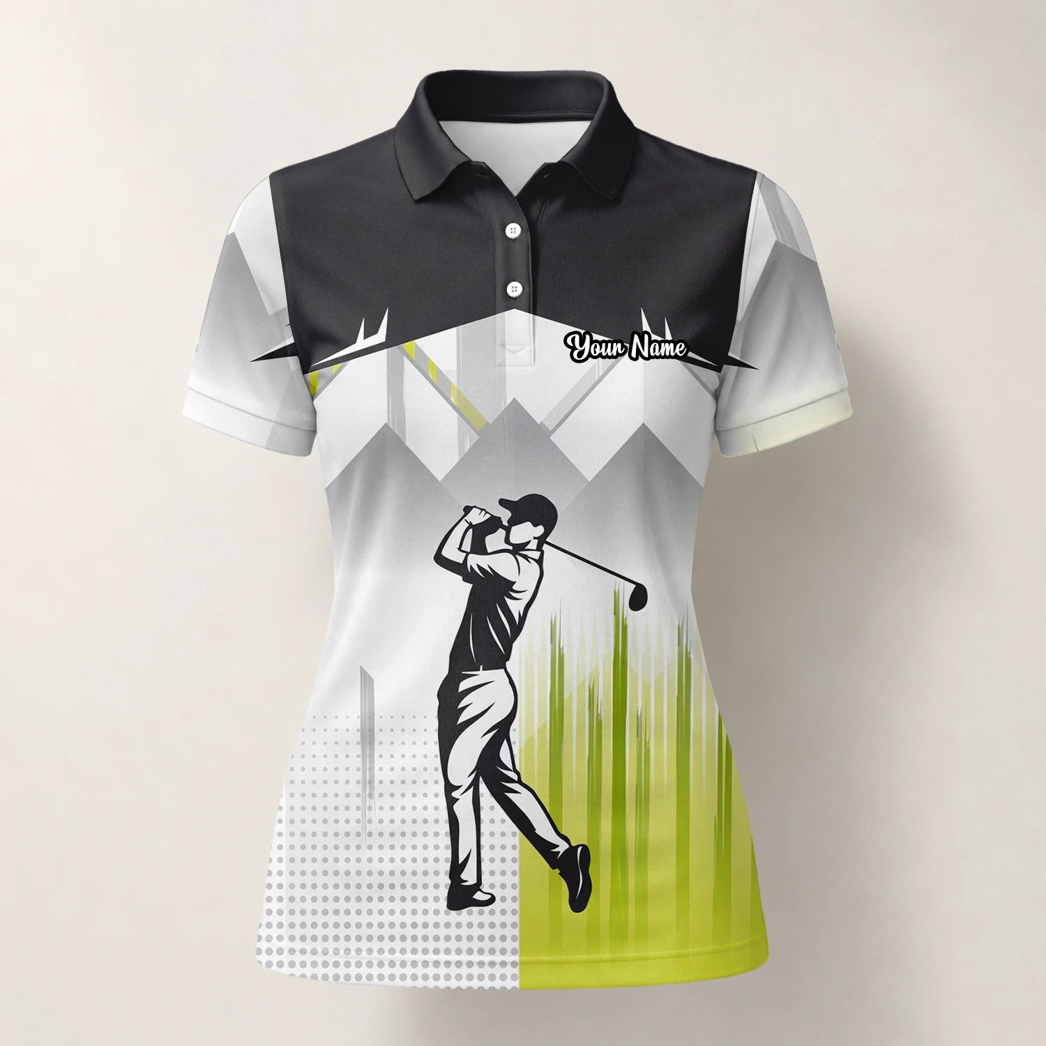Personalised Black Grey Lime Golfer Silhouette Golf Polo Shirt For Women F4552