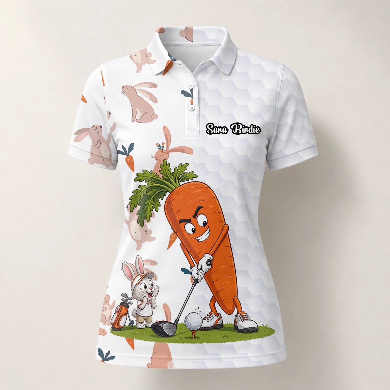 Personalised White Carrot Bunny Golfer Cartoon Golf Polo Shirt For Women Y6359