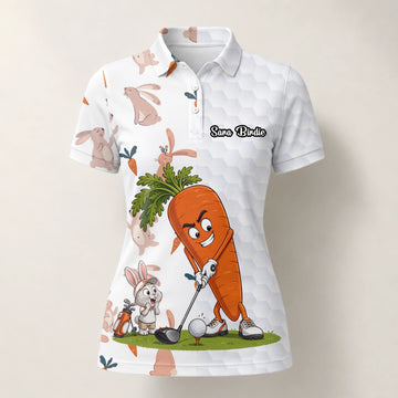 Personalised White Carrot Bunny Golfer Cartoon Golf Polo Shirt For Women Y6359