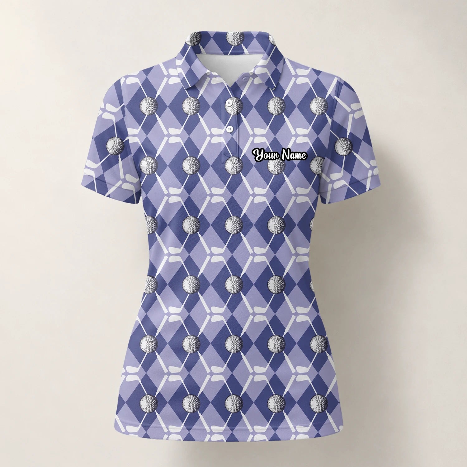 Personalised Blue Argyle Golf Ball Club Golf Polo Shirt For Women F3847