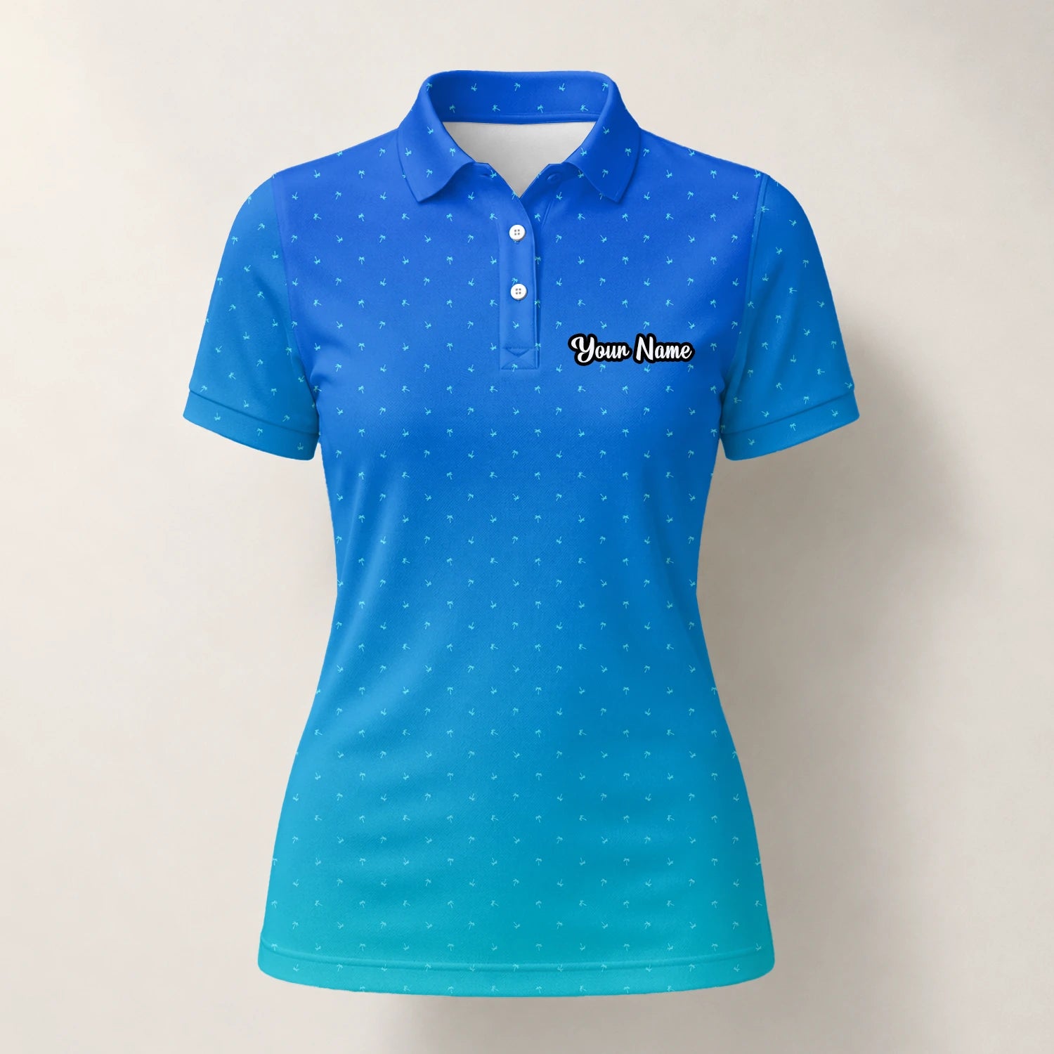 Personalised Blue Turquoise Dotted Gradient Golf Polo Shirt For Women C6032