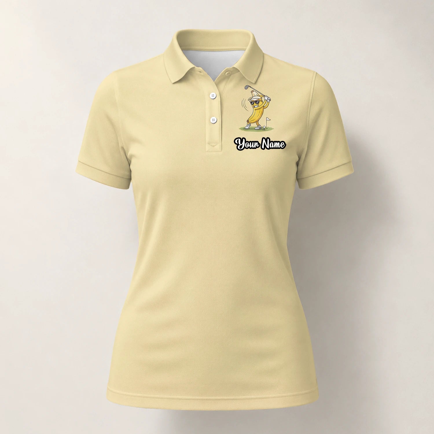 Personalised Pale Yellow Banana Golfer Cartoon Golf Polo Shirt For Women X9847
