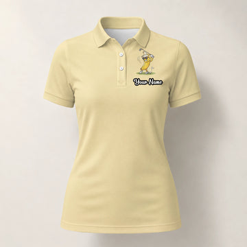 Personalised Pale Yellow Banana Golfer Cartoon Golf Polo Shirt For Women X9847