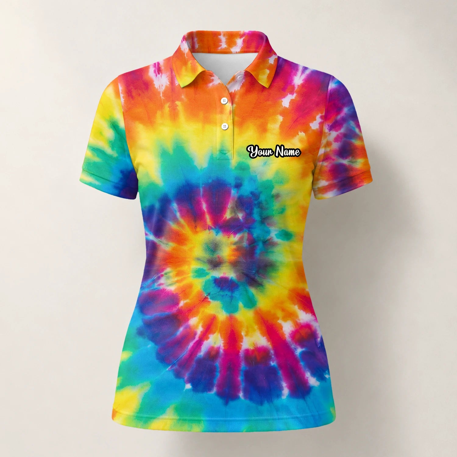 Personalised Rainbow Tie Dye Spiral Golf Polo Shirt For Women S4610