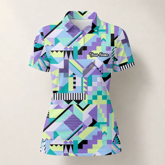 Personalised Pastel Geometric Memphis Pattern Golf Polo Shirt For Women Y0820