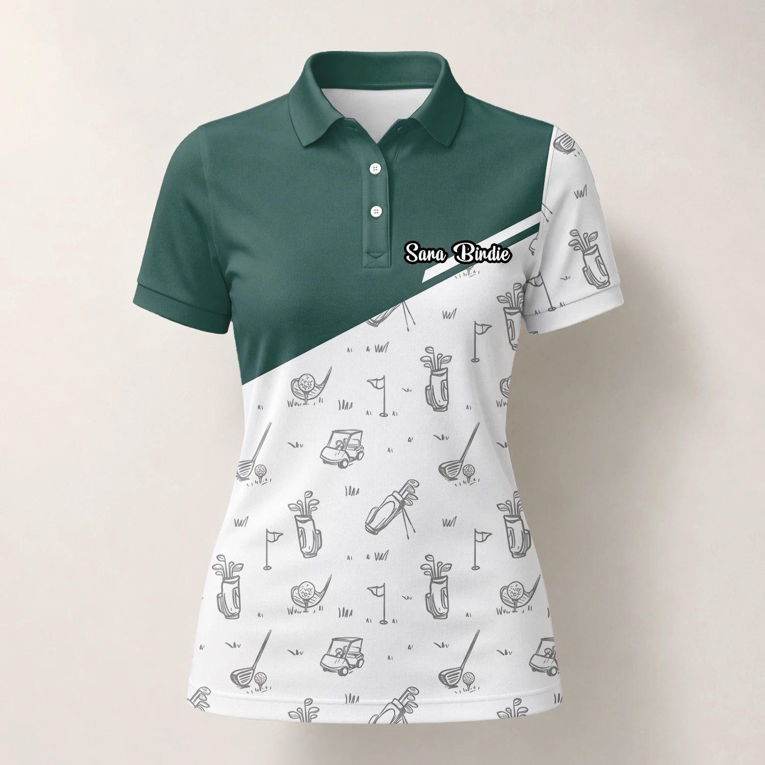 Personalised Green White Golf Club Sketch Golf Polo Shirt For Women L9936