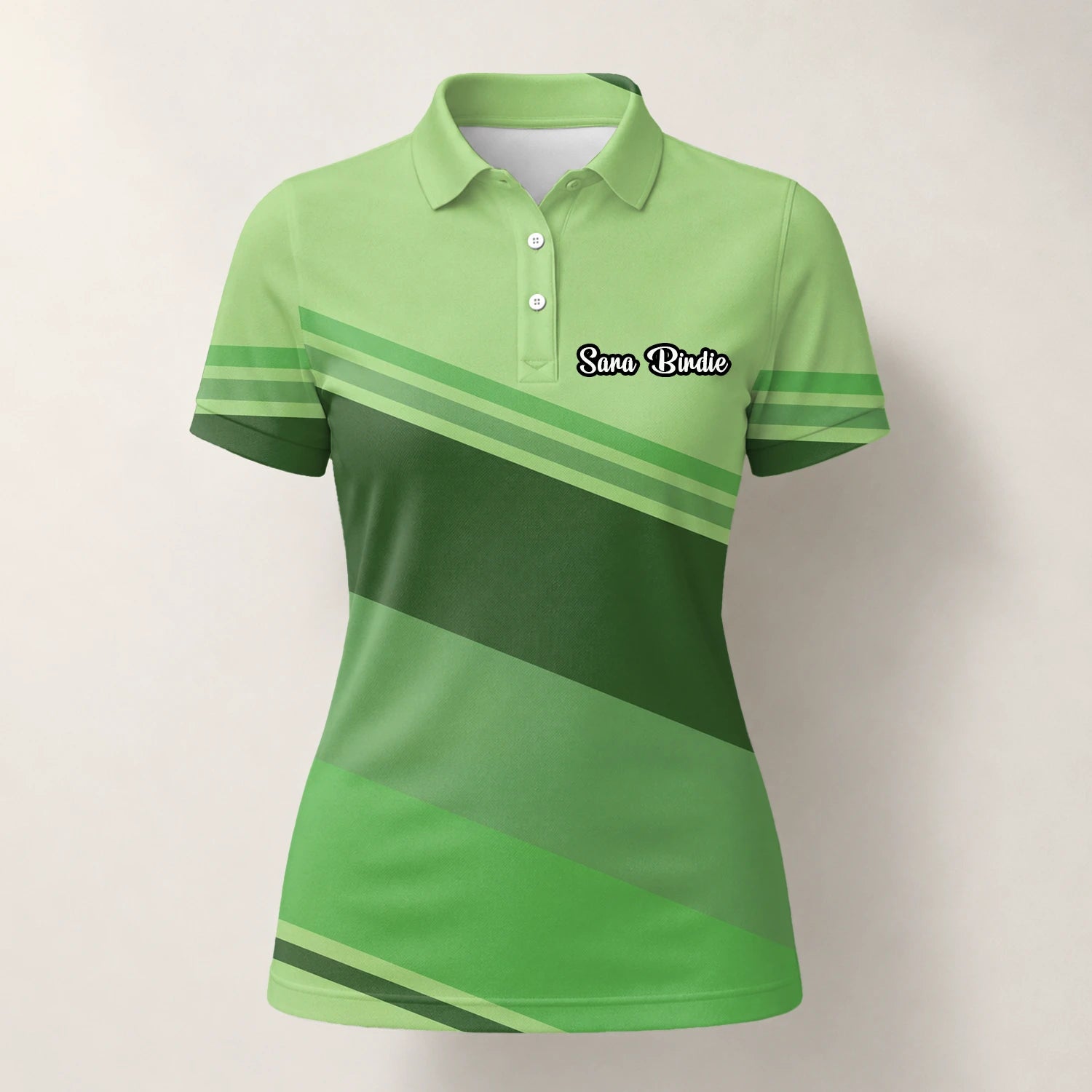 Personalised Light Green Geometric Stripe Golf Polo Shirt For Women S1599