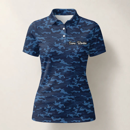 Personalised Navy Blue Camo Golf Polo Shirt For Women L9533