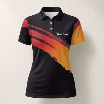 Personalised Black Red Orange Brush Stroke Golf Polo Shirt For Women M6093