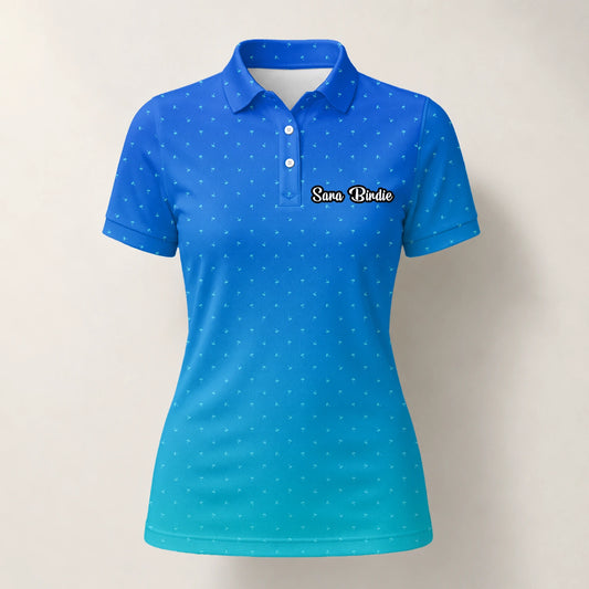 Personalised Blue Turquoise Dotted Gradient Golf Polo Shirt For Women C6032