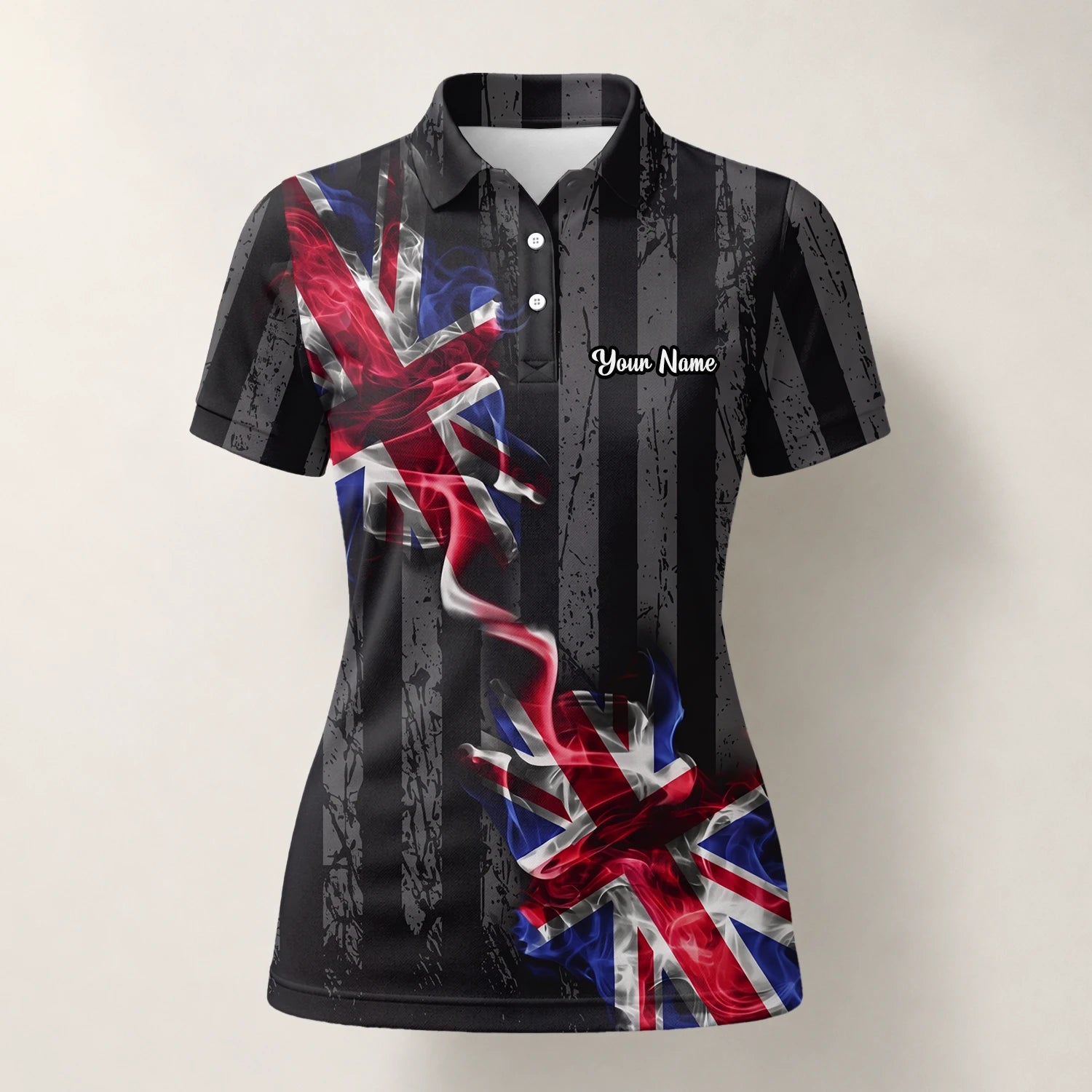 Personalised Black Union Jack Lightning Golf Polo Shirt For Women U9443