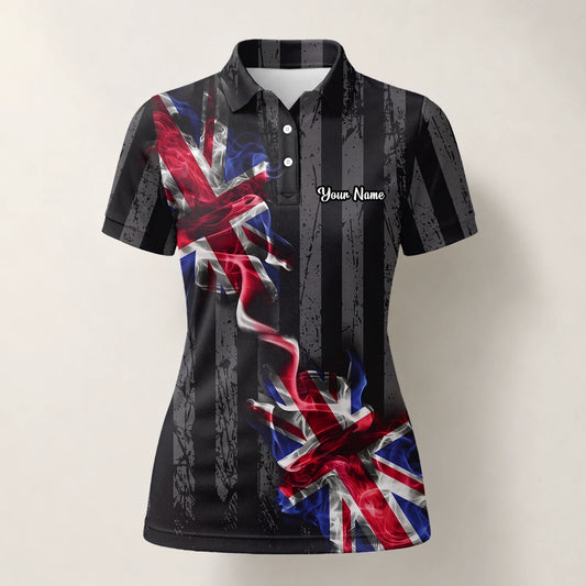 Personalised Black Union Jack Lightning Golf Polo Shirt For Women U9443