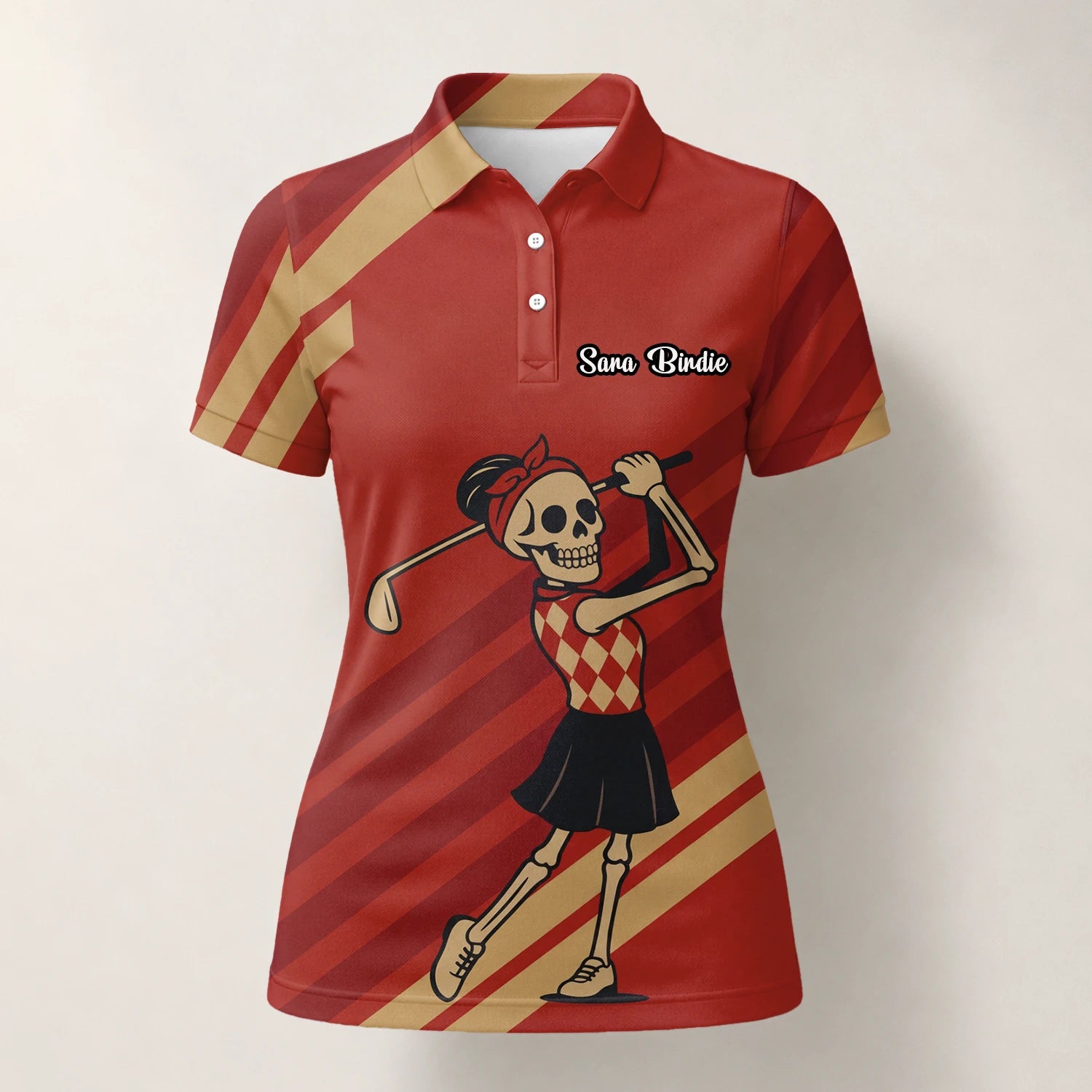 Personalised Red Skeleton Golfer Cartoon Golf Polo Shirt For Women Y0970