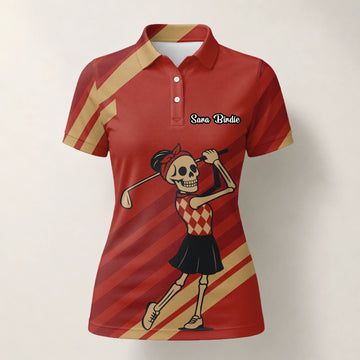 Personalised Red Skeleton Golfer Cartoon Golf Polo Shirt For Women Y0970