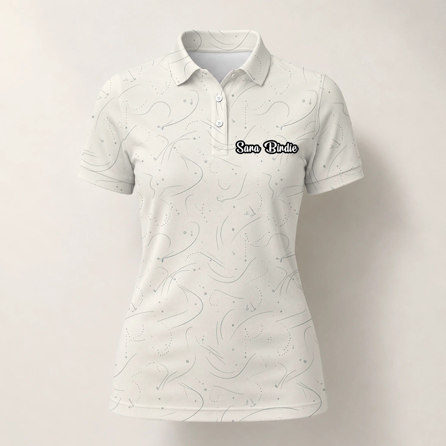 Personalised Cream Golf Tee Line Art Golf Polo Shirt For Women O7898