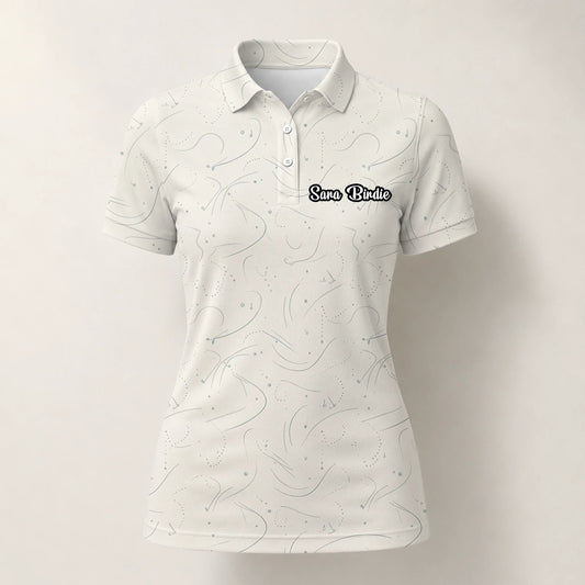 Personalised Cream Golf Tee Line Art Golf Polo Shirt For Women O7898