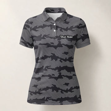 Personalised Grey Black Camo Golf Polo Shirt For Women R8701