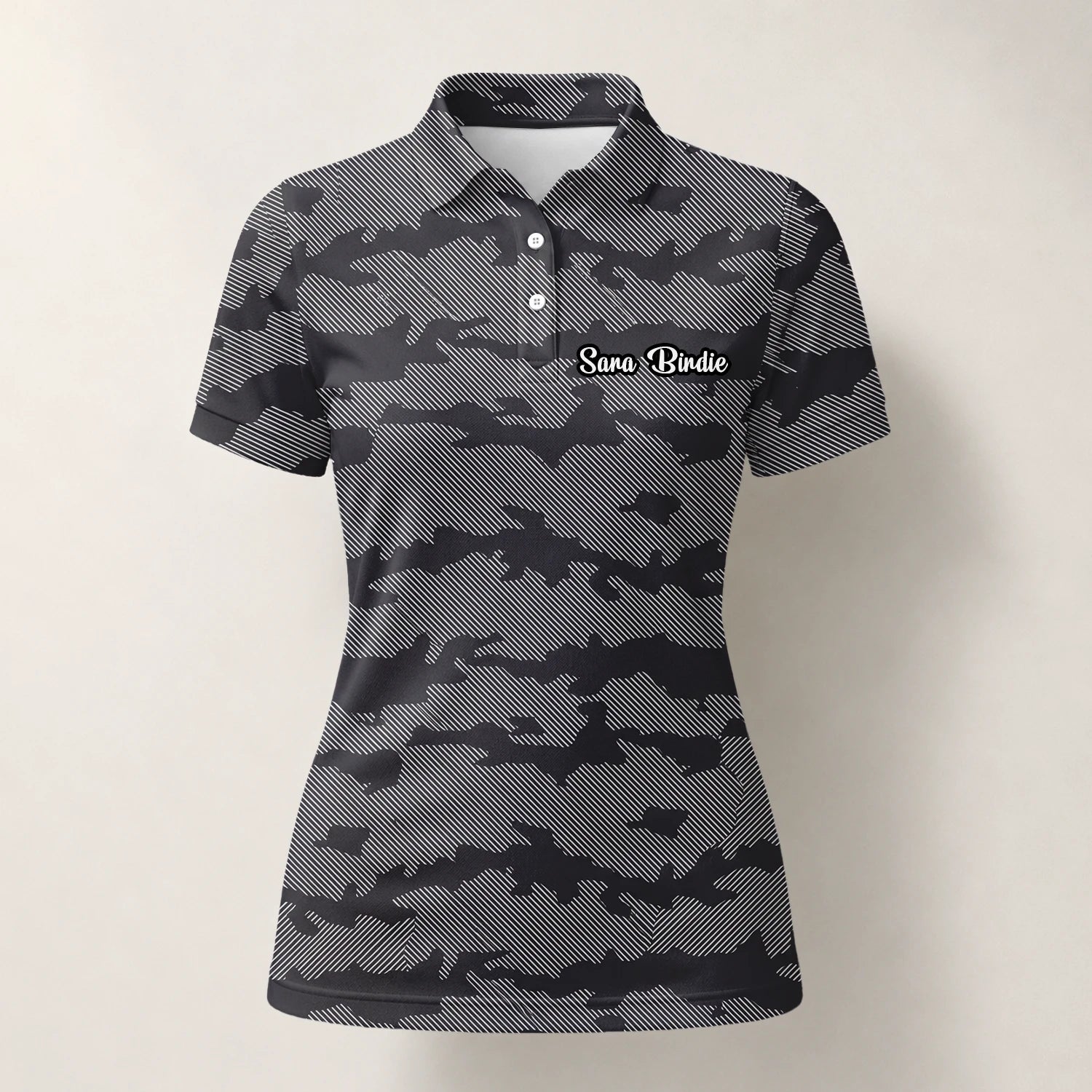Personalised Grey Black Camo Golf Polo Shirt For Women R8701