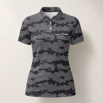 Personalised Grey Black Camo Golf Polo Shirt For Women R8701