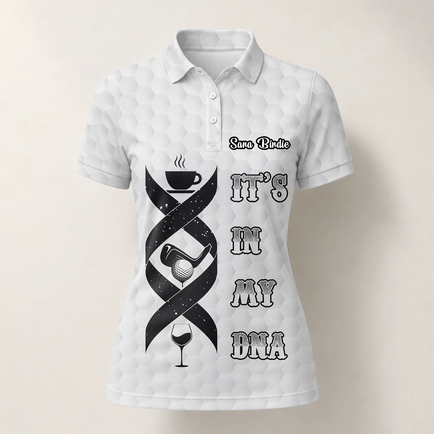 Personalised White Golf In My DNA Slogan Golf Polo Shirt For Women W3018
