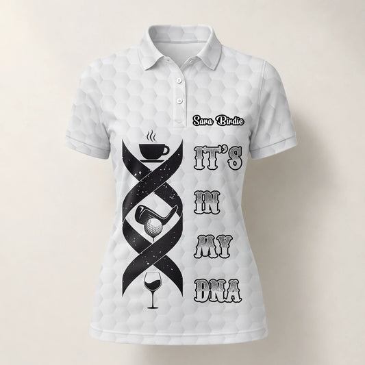 Personalised White Golf In My DNA Slogan Golf Polo Shirt For Women W3018