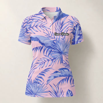 Personalised Pink Lavender Tropical Palm Leaf Golf Polo Shirt For Women M3354