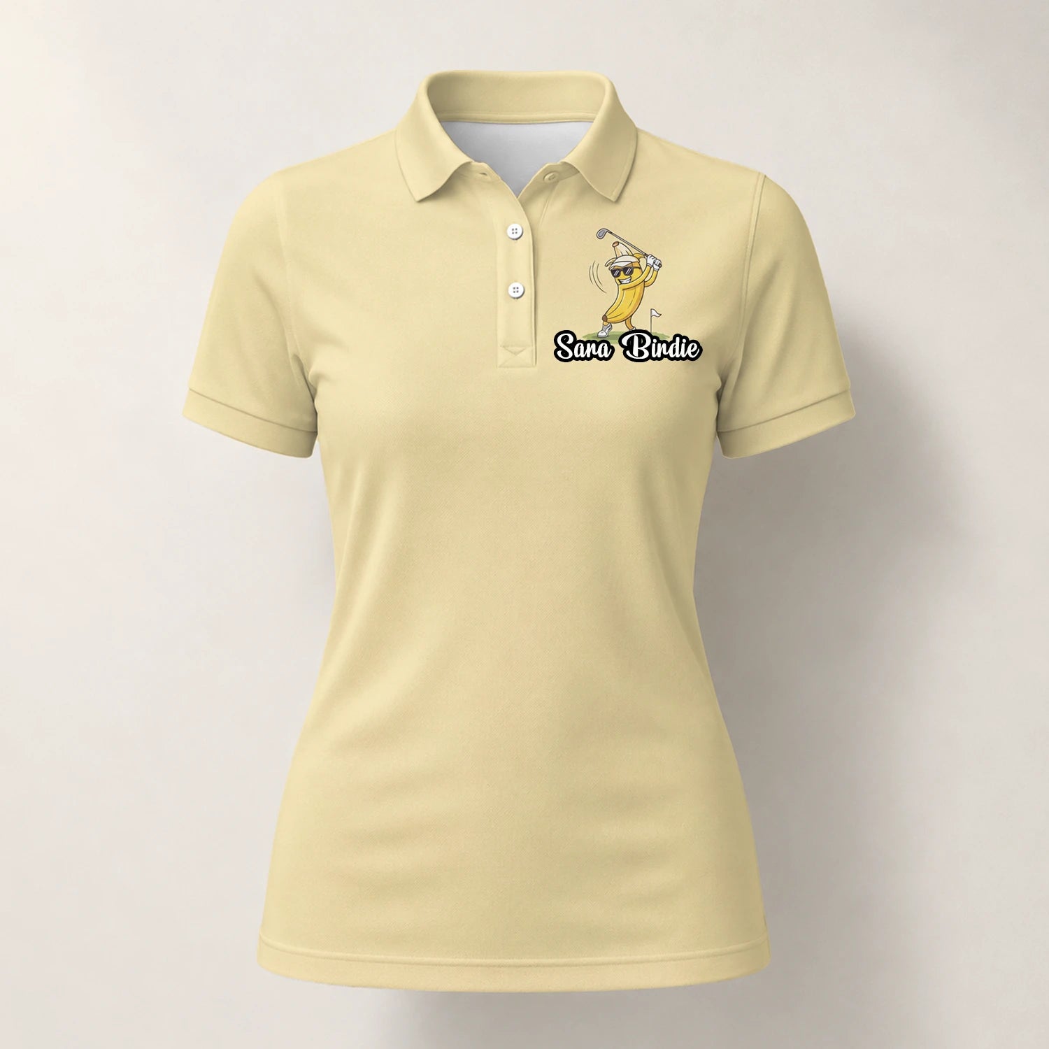 Personalised Pale Yellow Banana Golfer Cartoon Golf Polo Shirt For Women X9847