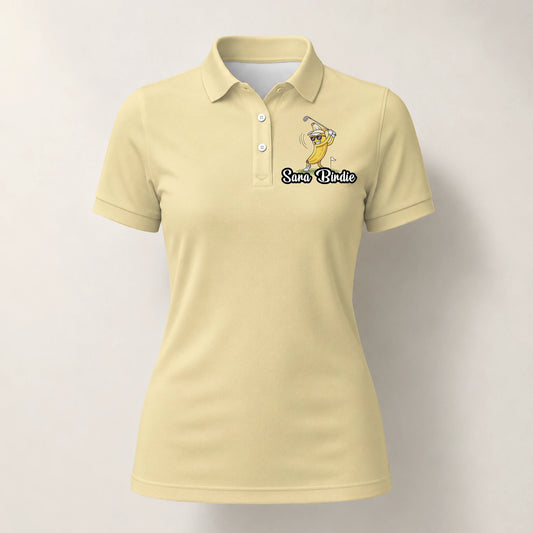 Personalised Pale Yellow Banana Golfer Cartoon Golf Polo Shirt For Women X9847