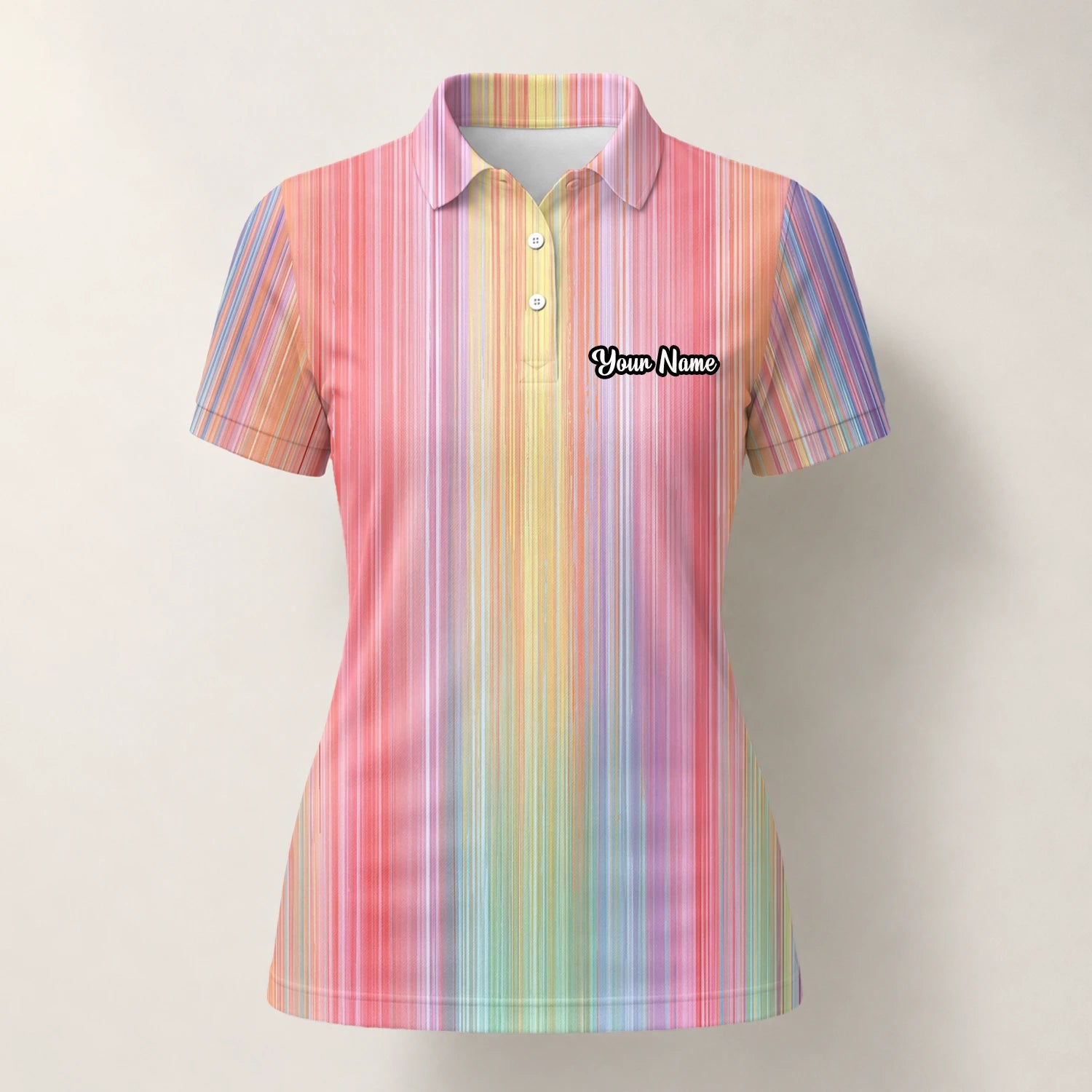 Personalised Pastel Rainbow Stripe Golf Polo Shirt For Women C5307