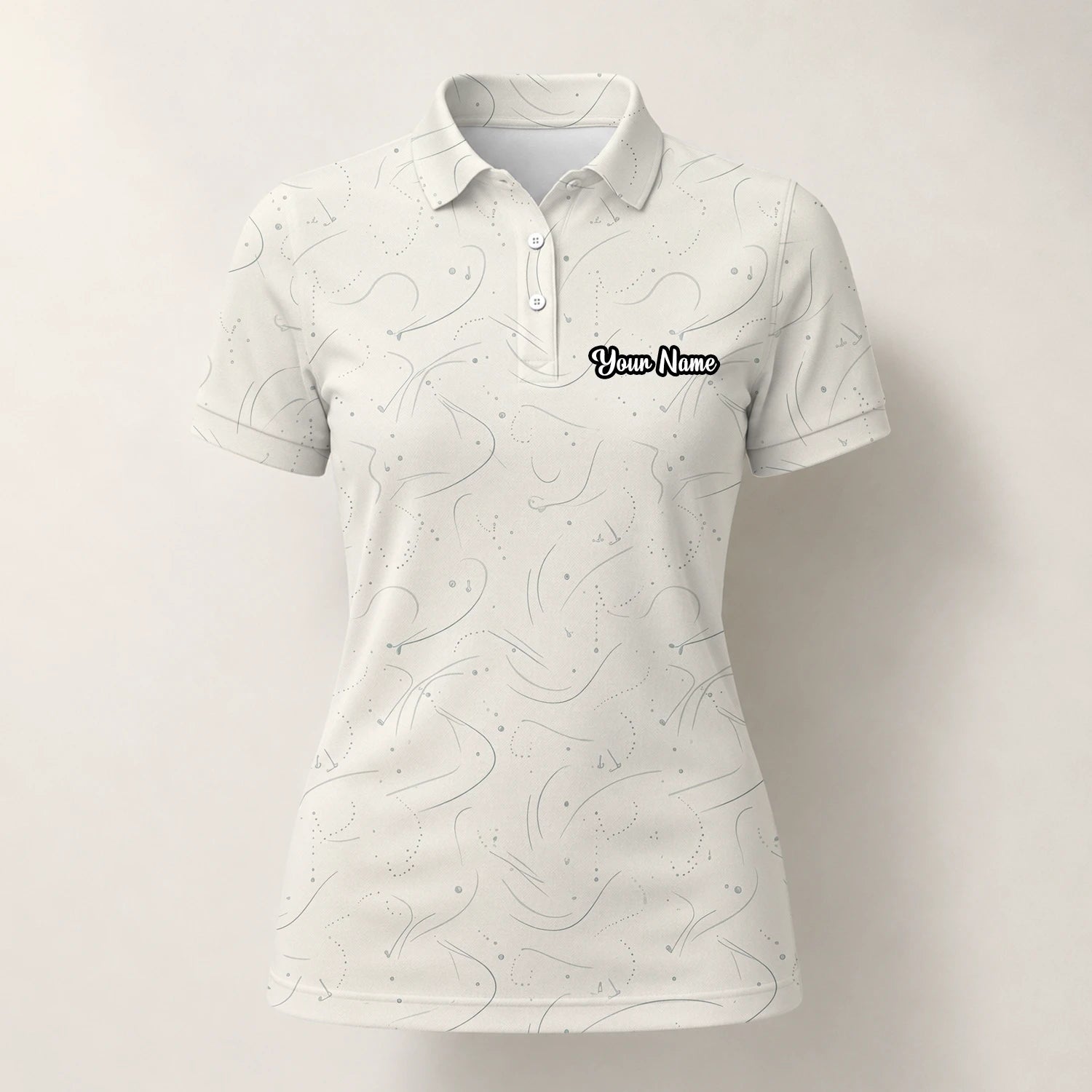 Personalised Cream Golf Tee Line Art Golf Polo Shirt For Women O7898