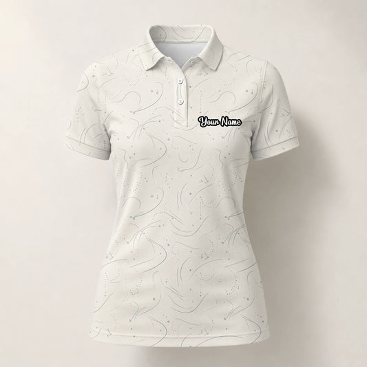 Personalised Cream Golf Tee Line Art Golf Polo Shirt For Women O7898