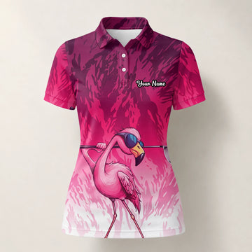Personalised Pink Flamingo Golfer Paint Splash Golf Polo Shirt For Women R4990