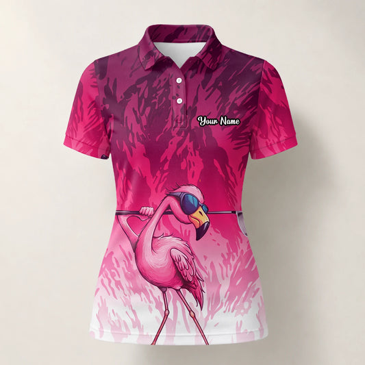 Personalised Pink Flamingo Golfer Paint Splash Golf Polo Shirt For Women R4990