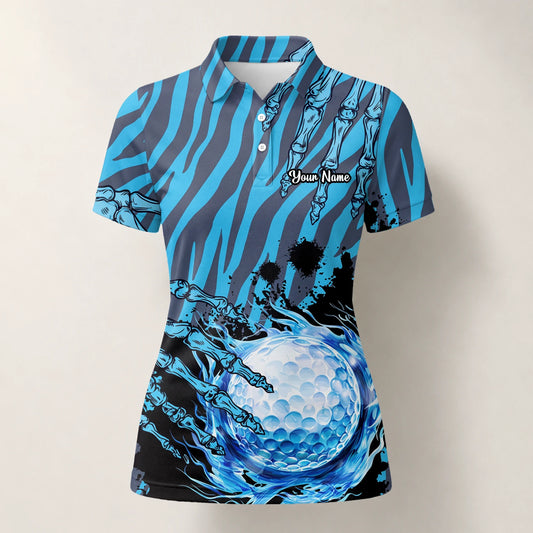 Personalised Blue Black Golf Ball Water Splash Golf Polo Shirt For Women B9791