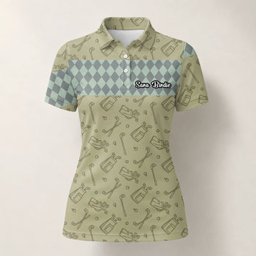 Personalised Khaki Golf Club Sketch Argyle Golf Polo Shirt For Women K5983