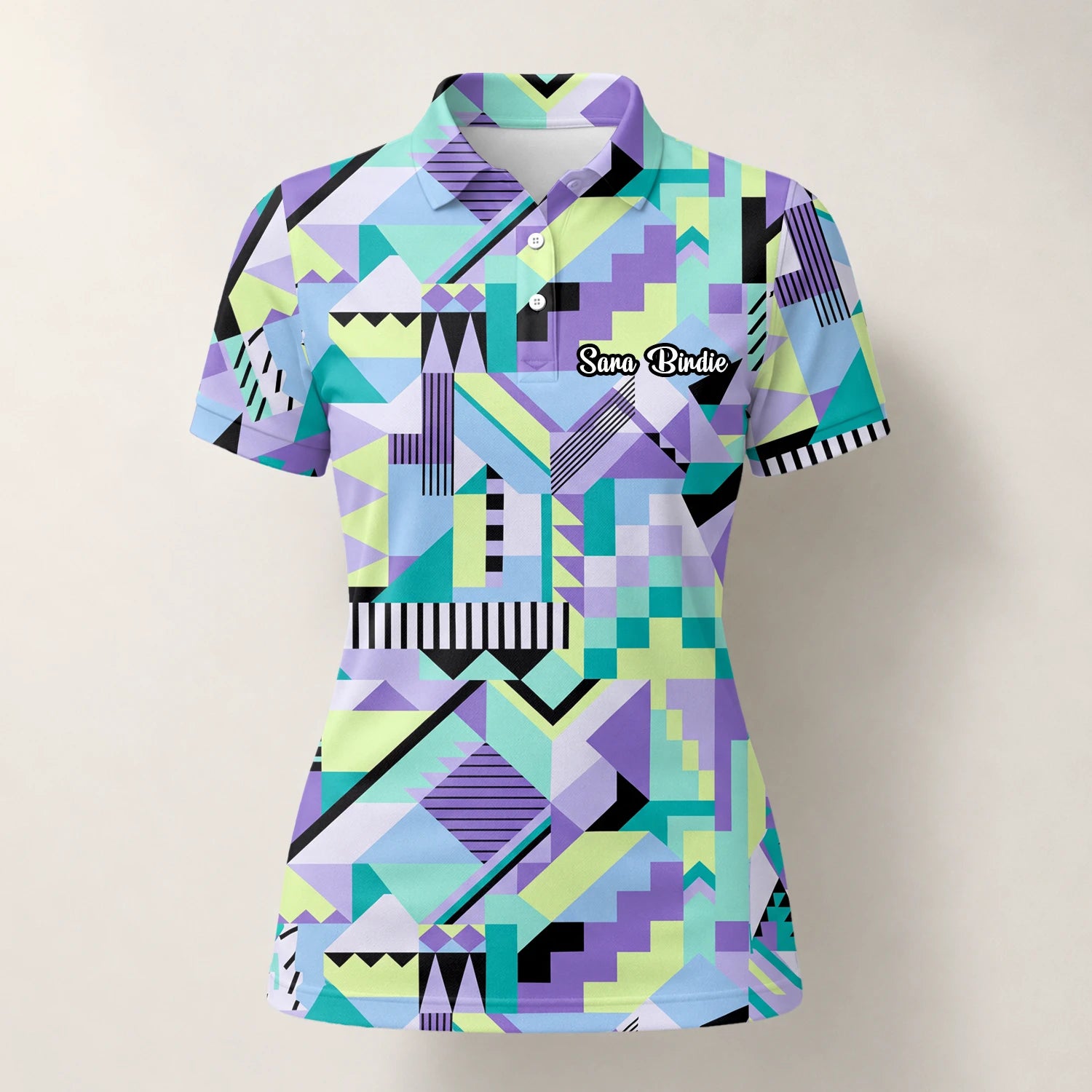 Personalised Pastel Geometric Memphis Pattern Golf Polo Shirt For Women Y0820
