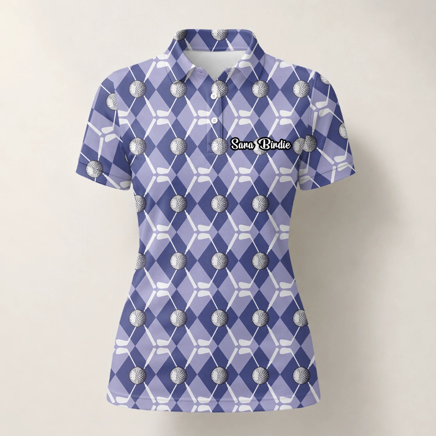 Personalised Blue Argyle Golf Ball Club Golf Polo Shirt For Women F3847