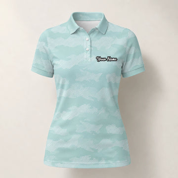 Personalised Mint White Chevron Stripe Golf Polo Shirt For Women K7105