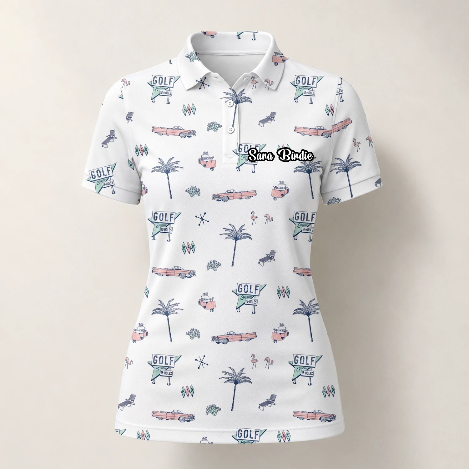 Personalised White Golf Holiday Doodle Golf Polo Shirt For Women Z8344