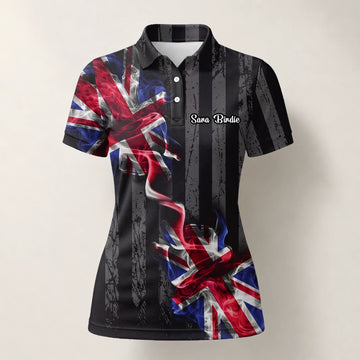 Personalised Black Union Jack Lightning Golf Polo Shirt For Women U9443