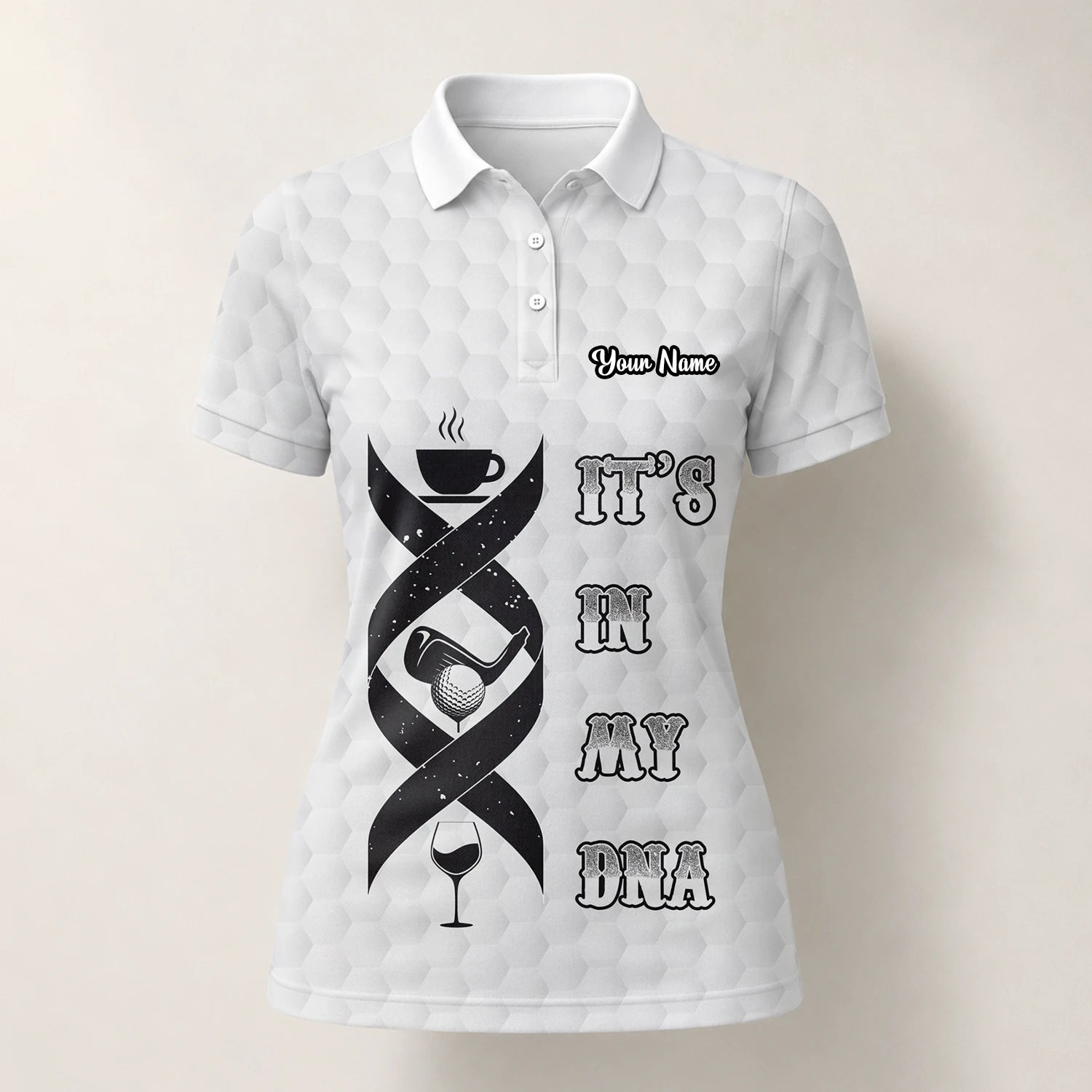 Personalised White Golf In My DNA Slogan Golf Polo Shirt For Women W3018