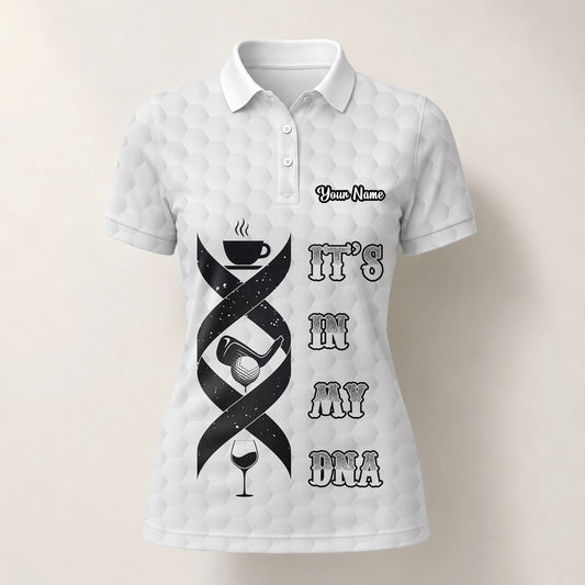 Personalised White Golf In My DNA Slogan Golf Polo Shirt For Women W3018