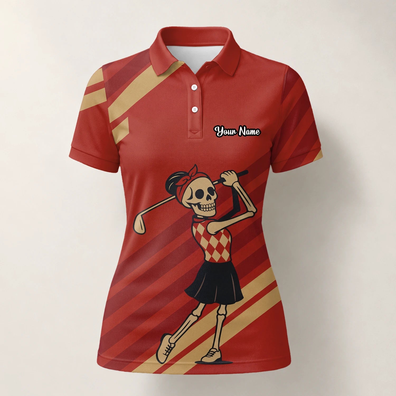 Personalised Red Skeleton Golfer Cartoon Golf Polo Shirt For Women Y0970
