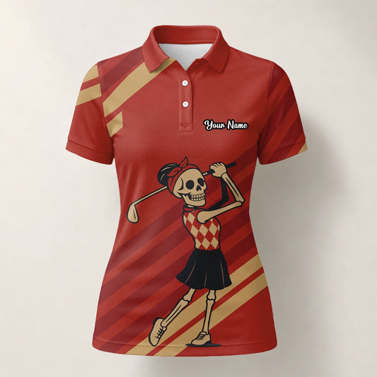 Personalised Red Skeleton Golfer Cartoon Golf Polo Shirt For Women Y0970