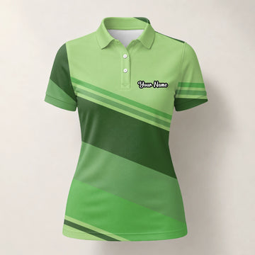 Personalised Light Green Geometric Stripe Golf Polo Shirt For Women S1599