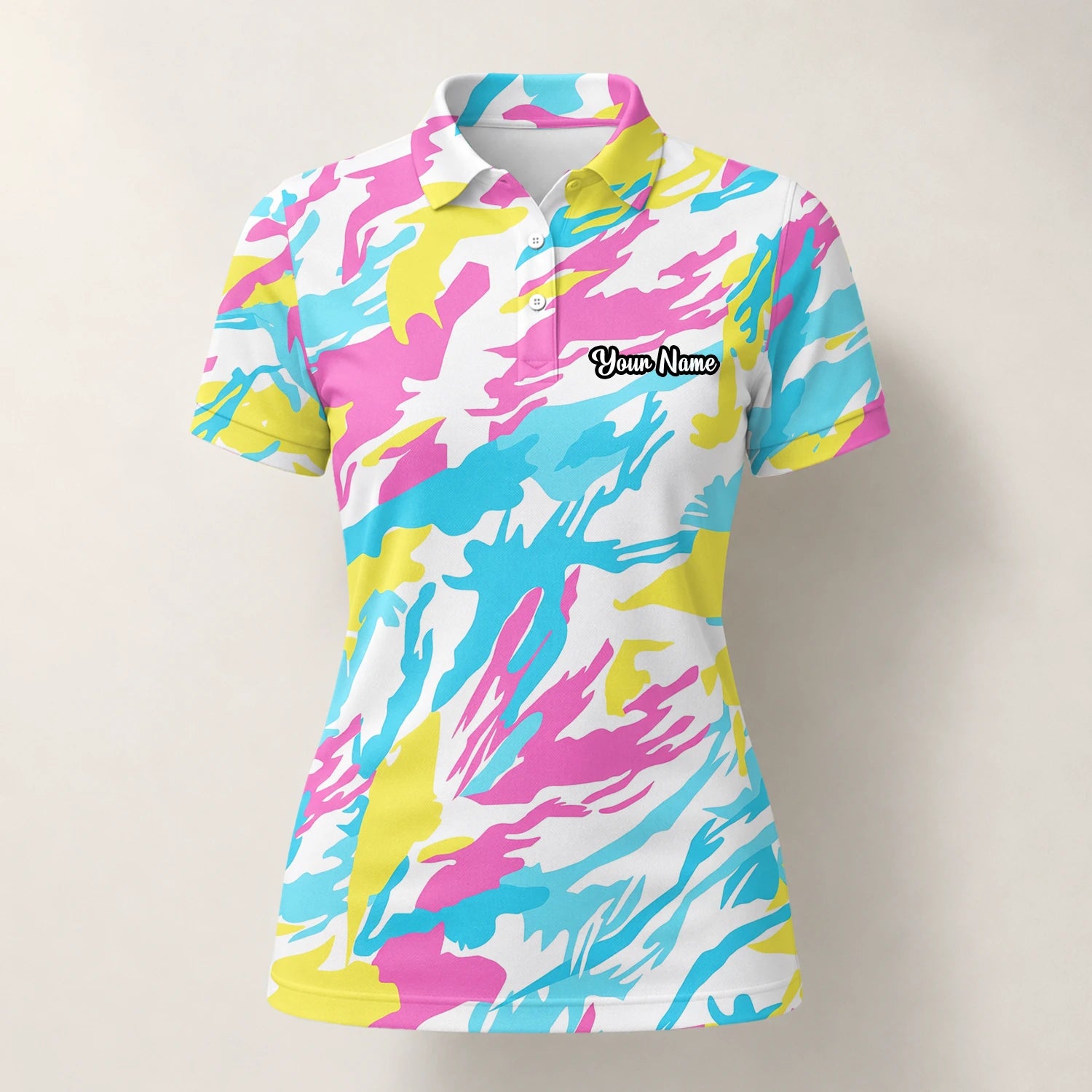 Personalised Pastel Rainbow Camo Golf Polo Shirt For Women F0280