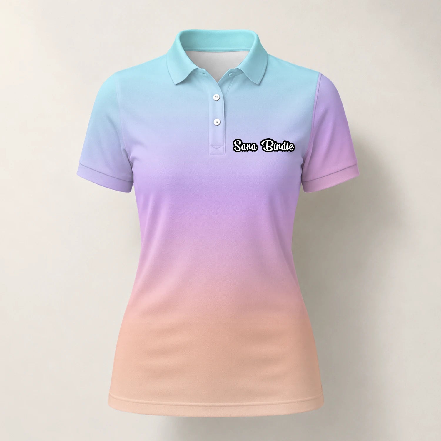 Personalised Pastel Rainbow Gradient Golf Polo Shirt For Women R9936