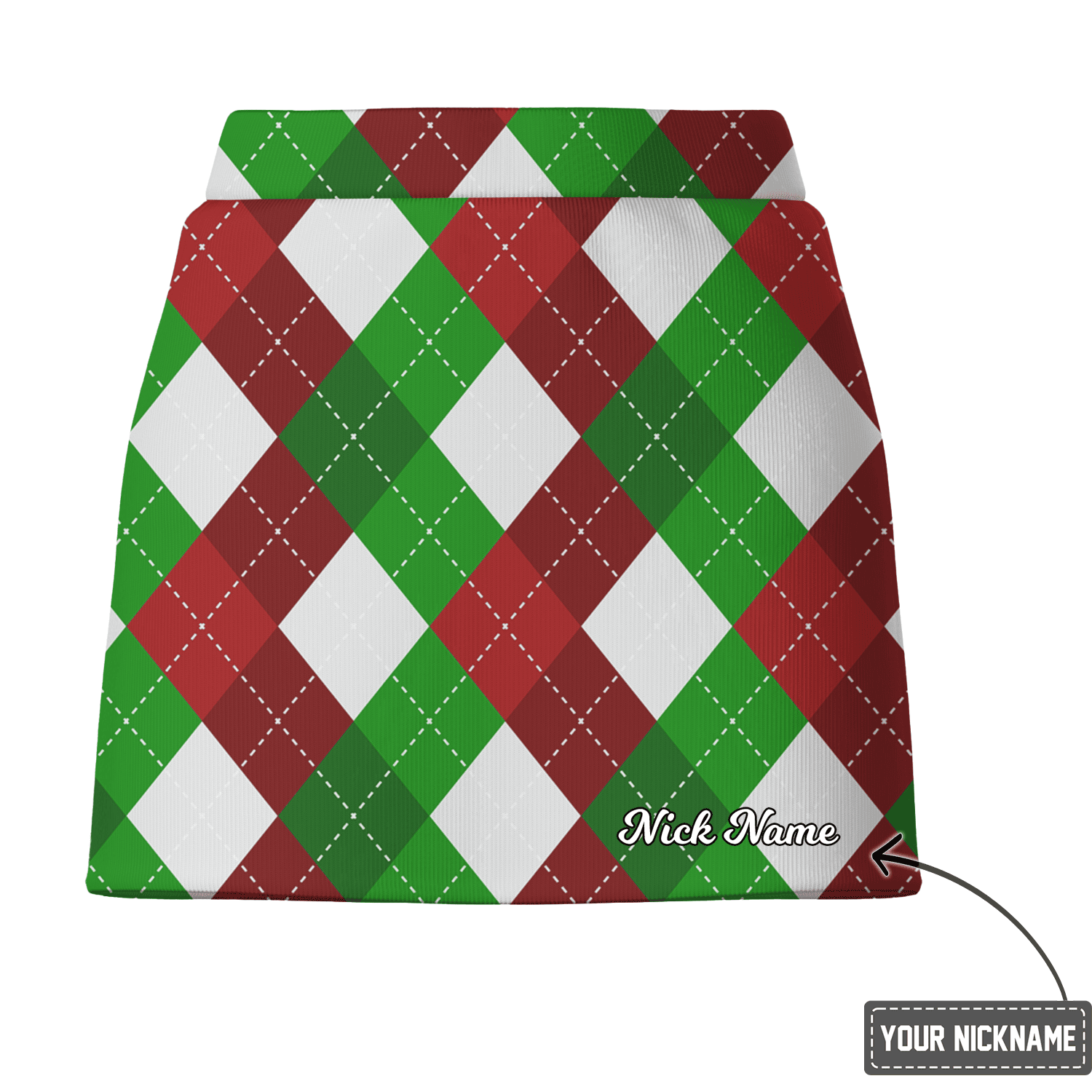 Personalized Red Green White Argyle Women's Athletic Golf Skort L2791 additional image 2